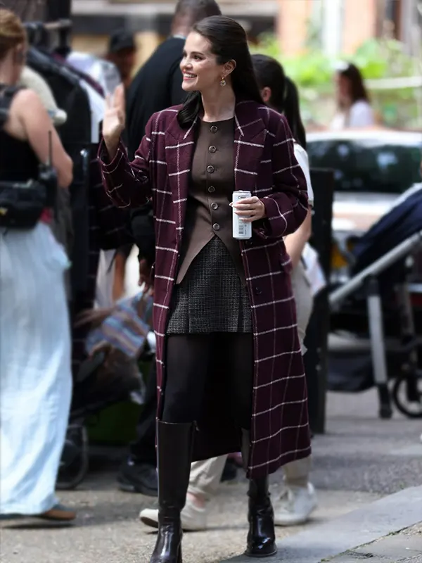 Selena Gomez Only Murders in the Building S06 Burgundy Long Coat - Image 2