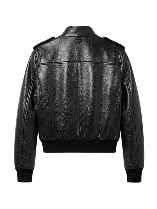 Women's Black Leather Aviator Jacket - Image 2