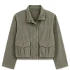 Women Vintage Style Green Denim Jacket