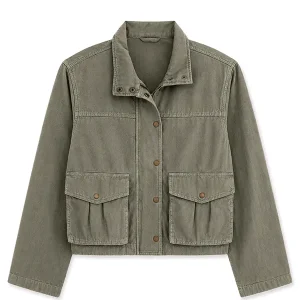 Women Vintage Style Green Denim Jacket