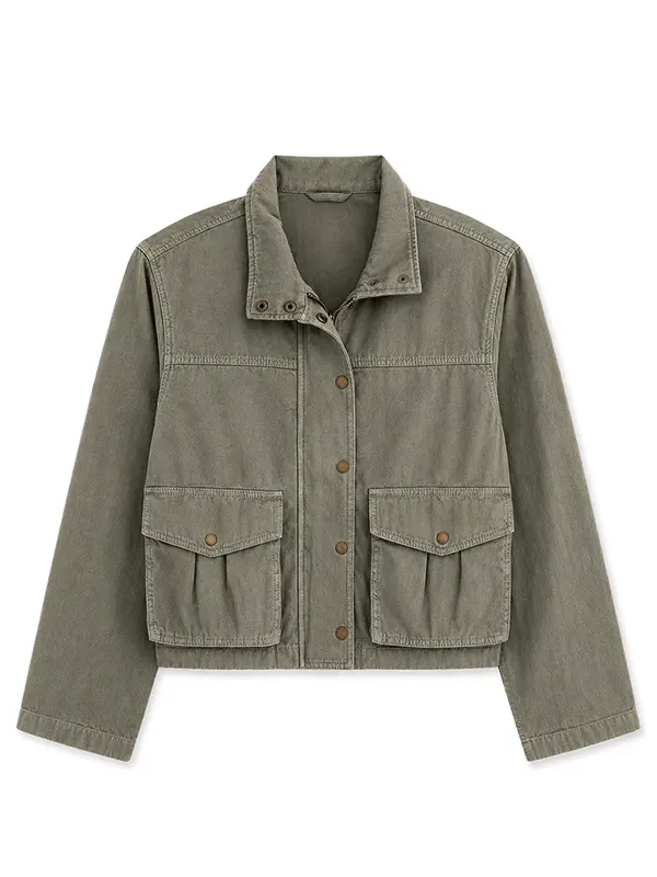 Women Vintage Style Green Denim Jacket