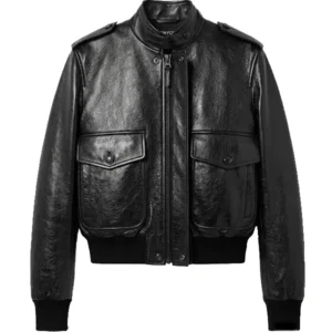 Women's Black Leather Aviator Jacket