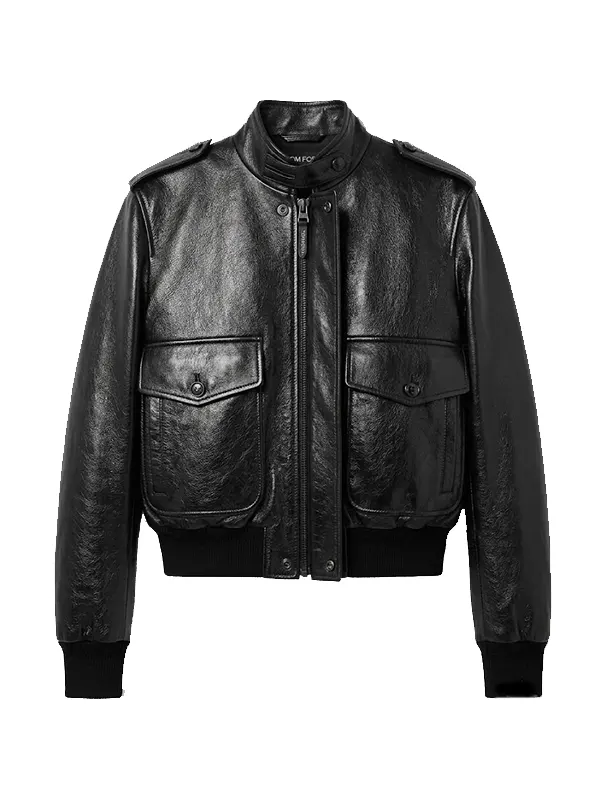 Women's Black Leather Aviator Jacket