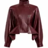 Women's Burgundy Cropped Leather Pilot Jacket