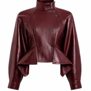Women's Burgundy Cropped Leather Pilot Jacket