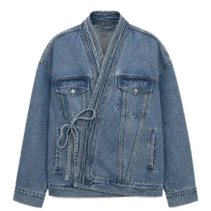 Women's Cotton Lapel Wrap Denim Jacket