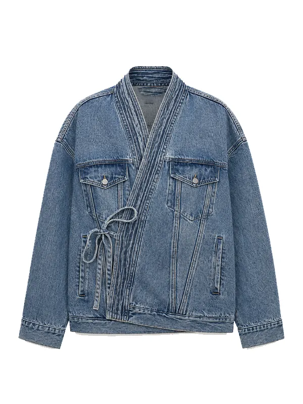 Women's Cotton Lapel Wrap Denim Jacket