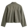 Women's Vintage Style Mock Neck Green Denim Jacket