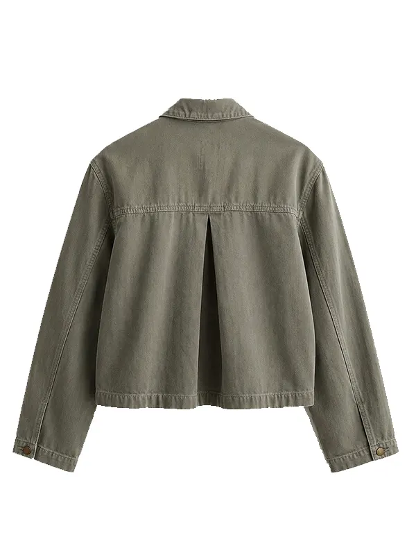 Women's Vintage Style Mock Neck Green Denim Jacket