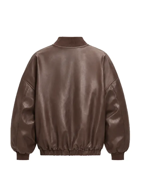 brown faux leather bomber jacket