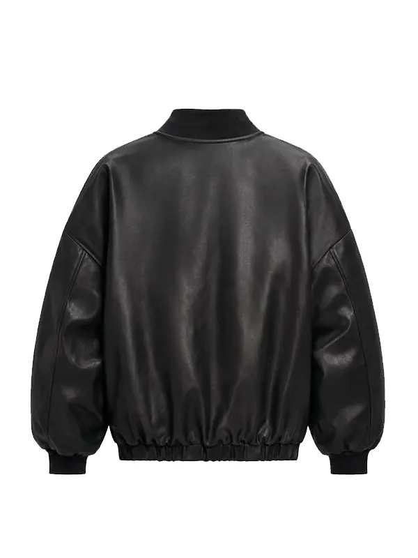 Women's Oversized Brown Faux Leather Bomber Jacket - Image 4