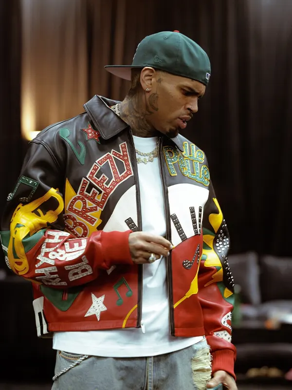 Chris Brown R&B Tour 2026 Leather Bomber Jacket