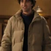 Jumanji Open World 2026 Alex Wolff Beige Puffer Jacket