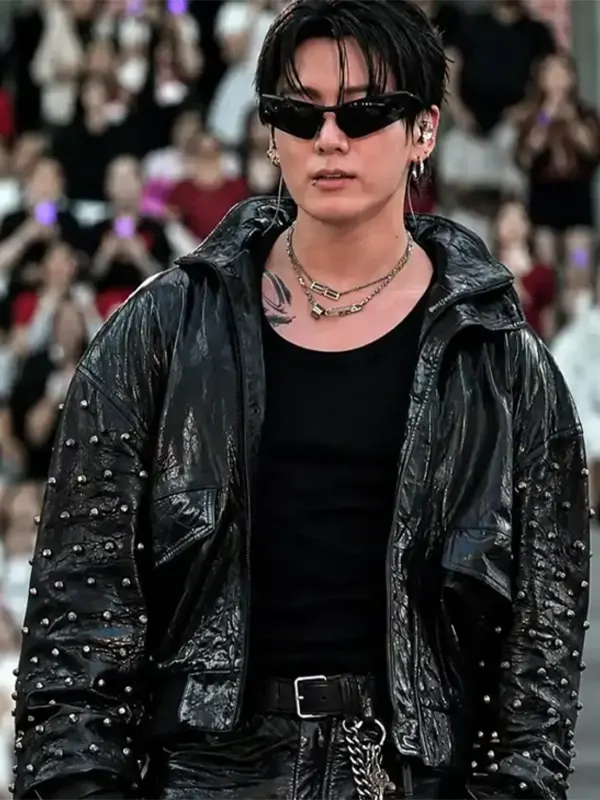 Jungkook Arirang Paris Tour Studded Black Leather Jacket