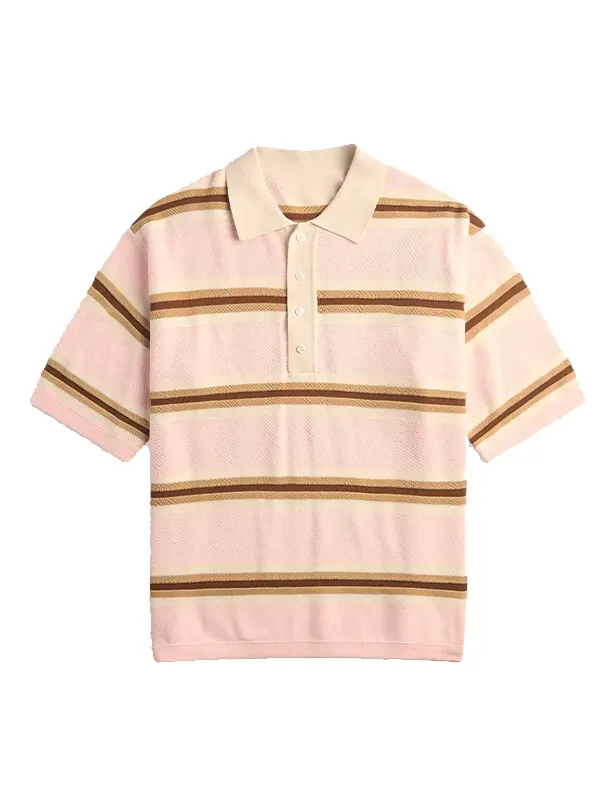 NAHMIAS Knit Striped Polo - Soft Pink