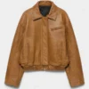 Premium Distressed Tobacco Brown Leather Bomber Jacket
