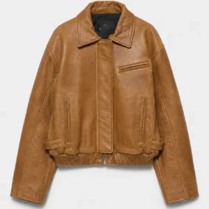 Premium Distressed Tobacco Brown Leather Bomber Jacket