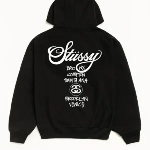 Stussy World Tour Oversized Black Zip Hoodie