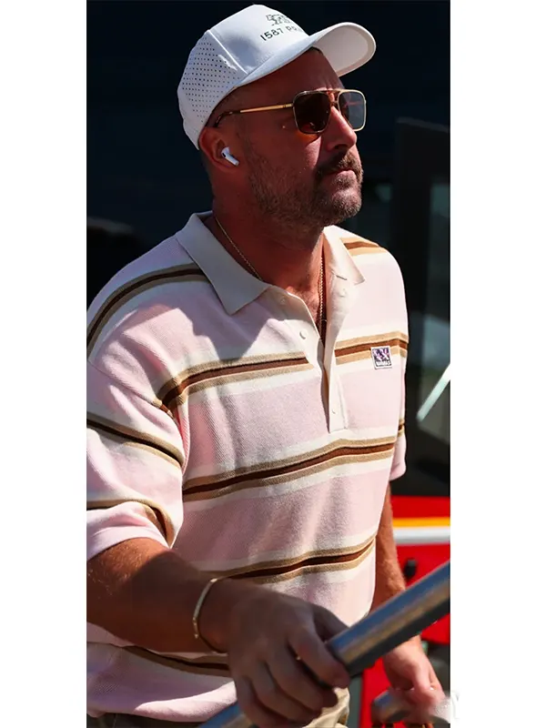 Travis Kelce Nahmias Pink Striped Polo Shirt - Image 2