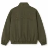 Unisex Olive Green Studded Canvas Zip-Up Bomber Jacket