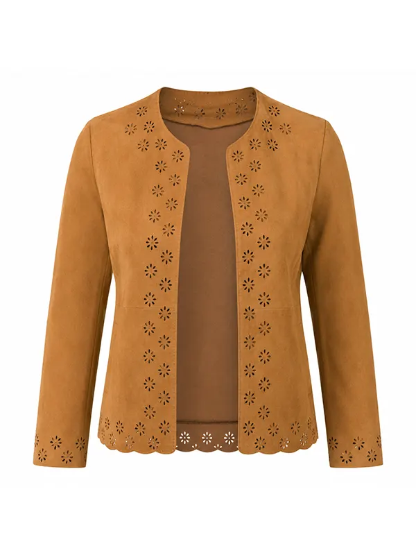 Women's Premium Suede Floral Cutwork Jacket
