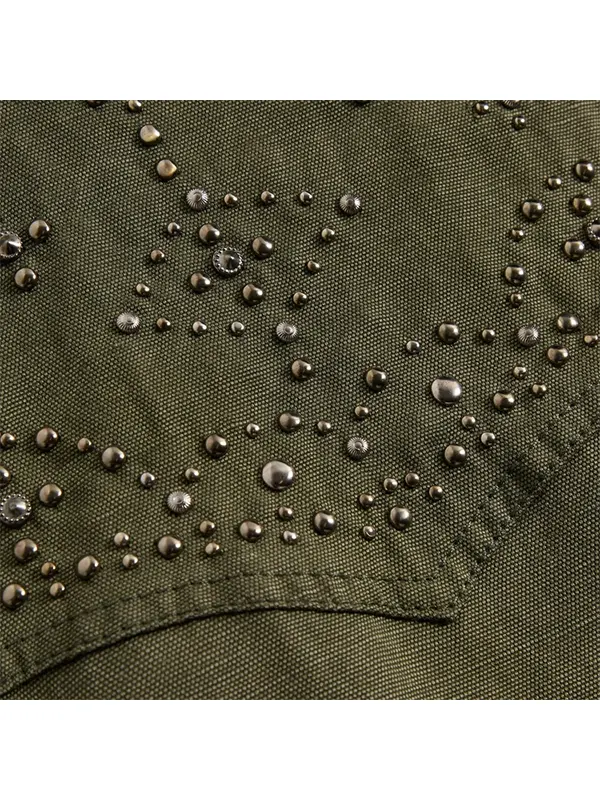 studded olive bomber jacket