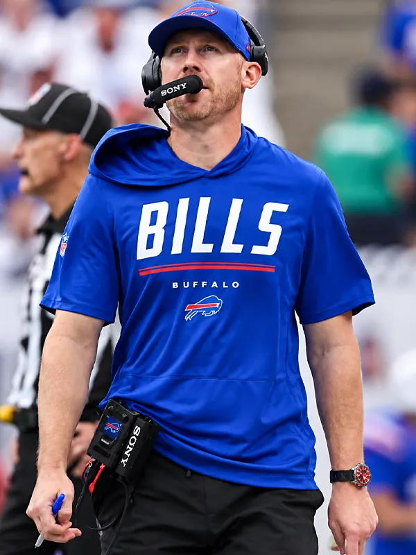 Buffalo Bills Head Coach Joe Brady Royal Blue Short-sleeve Hooded T-shirt