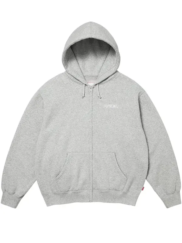 Supreme Blessed Appliqué zip up hoodie grey
