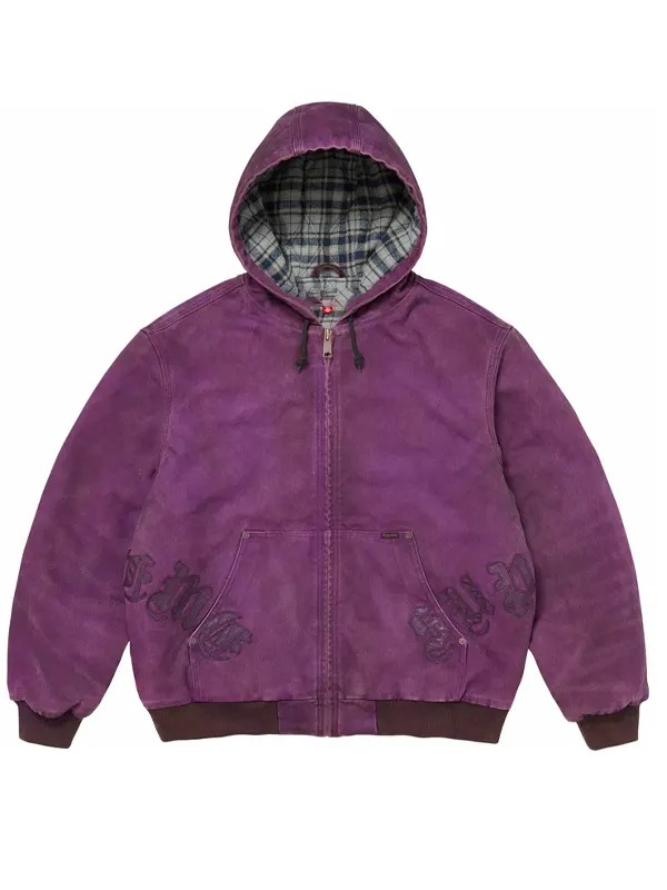 Supreme Leather Appliqué Hooded Work Jacket Purple