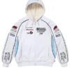 Supreme Racing Lined Zip Up Hooded Sweatshirt White