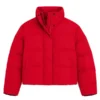 Women Red Cropped Puffer Jacket