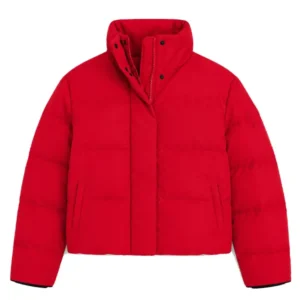 Women Red Cropped Puffer Jacket