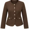 Women's Brown Suedette Collarless Jacket