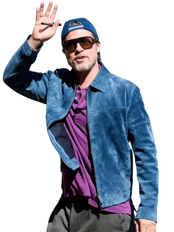 Brad Pitt San Sebastián Film Festival Blue Suede Jacket - Image 4