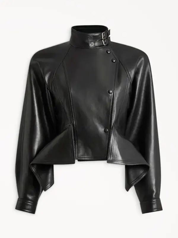Black Leather Peplum Jacket