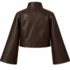 Womens Brown Leather Bomber Jacket - Image 5