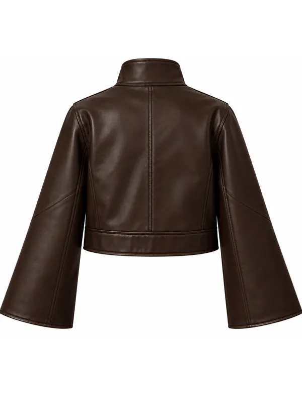 Womens Brown Leather Bomber Jacket - Image 5