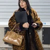 Dakota Johnson Leopard Print Faux Fur Coat