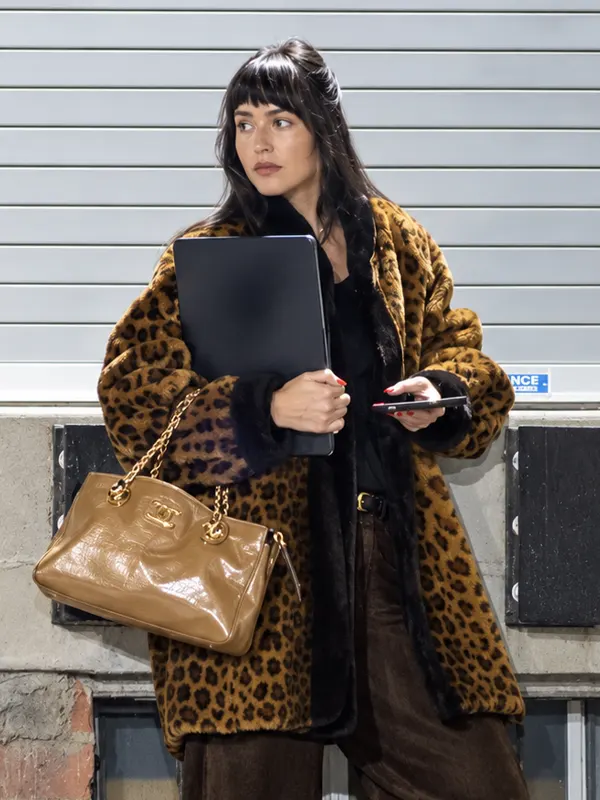Dakota Johnson Leopard Print Faux Fur Coat