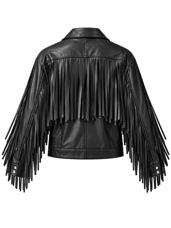 Women’s Leather Fringe Biker Jacket - Image 2