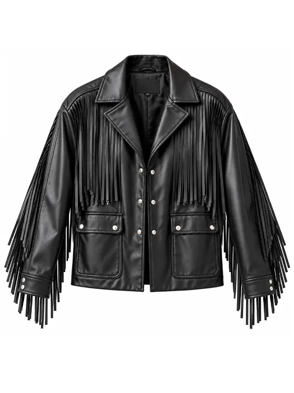 Women’s Black Genuine Leather Fringe Jacket