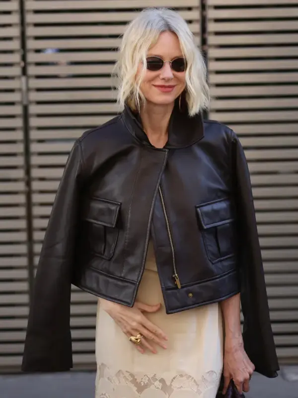 Womens Brown Leather Bomber Jacket - Image 3