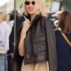Womens Brown Leather Bomber Jacket