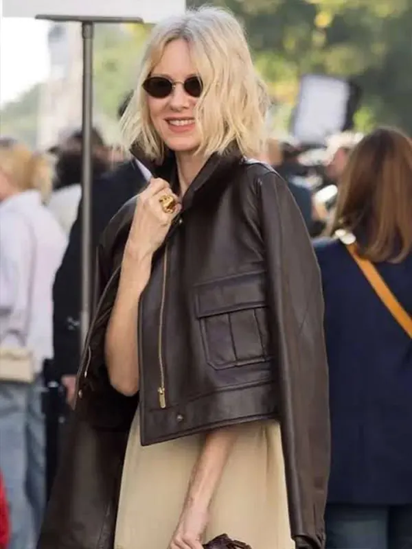 Womens Brown Leather Bomber Jacket