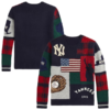New York Yankees patchwork navy knit sweater with plaid sleeves